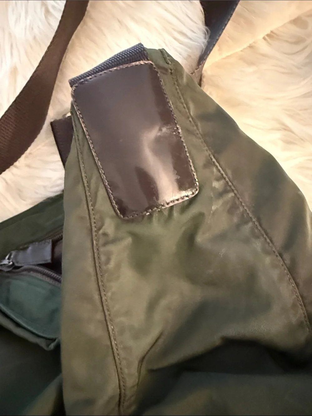 Prada Dark Green Nylon Messenger Bag with Black Strap